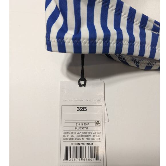 Shade & Shore Bikini Top Striped Bandeau Light Lift 32B Blue White Swimsuit Pool - Picture 6 of 11